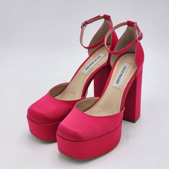 Steve Madden Agata Pink Satin Chunky Platform Heels Size 8 - Picture 3 of 9
